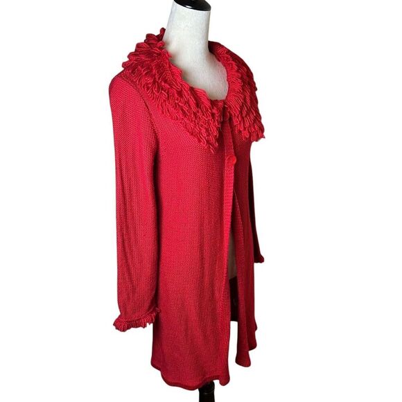 Madison Red Wool Blend Knit Cardigan Jacket L | Textured Holiday Sweater Y2K - Picture 2 of 8